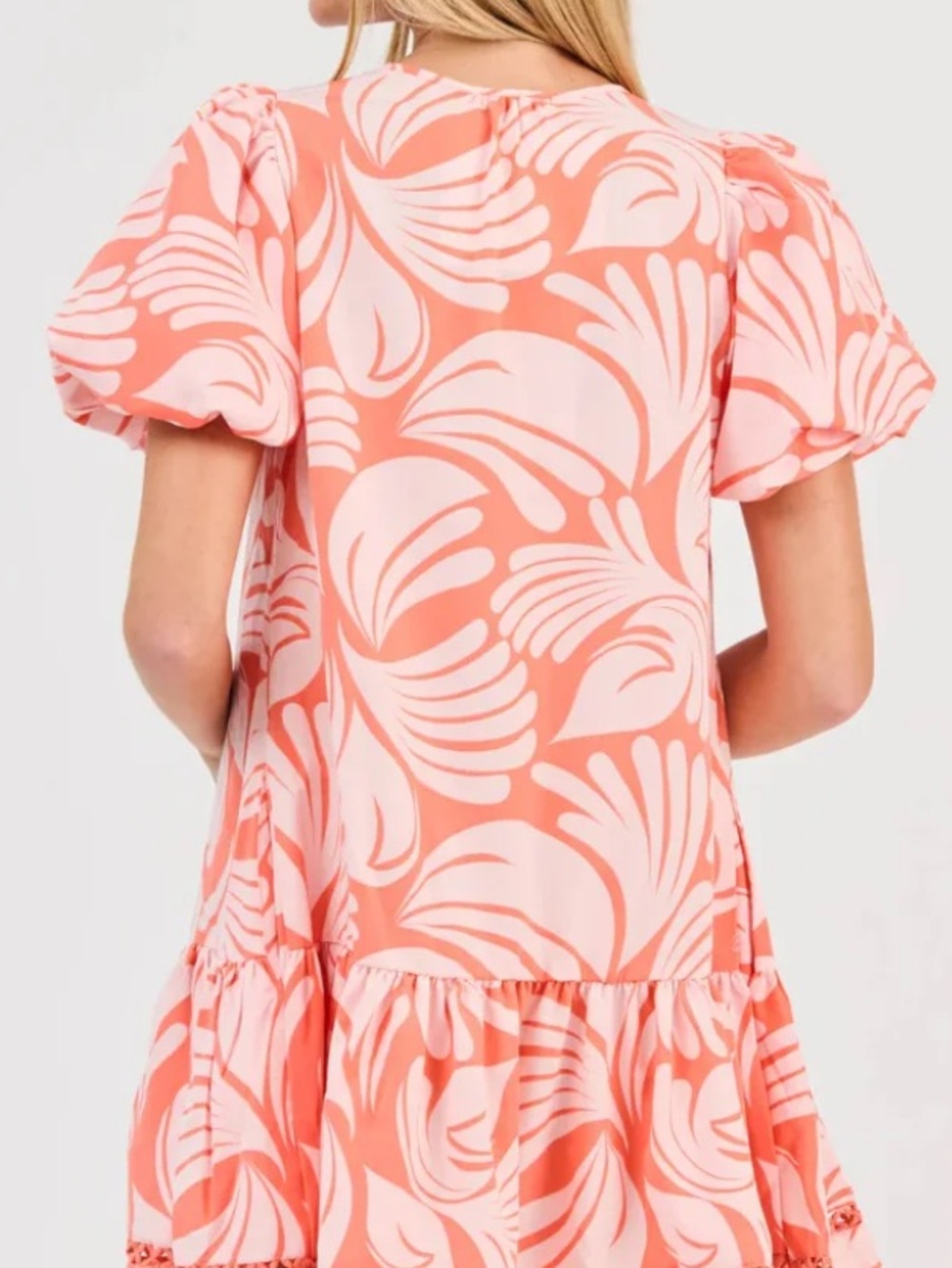 Mary Square Addison Sail Away Coral Puff Sleeve Mini Dress L Coastal Preppy NWT - Picture 2 of 12